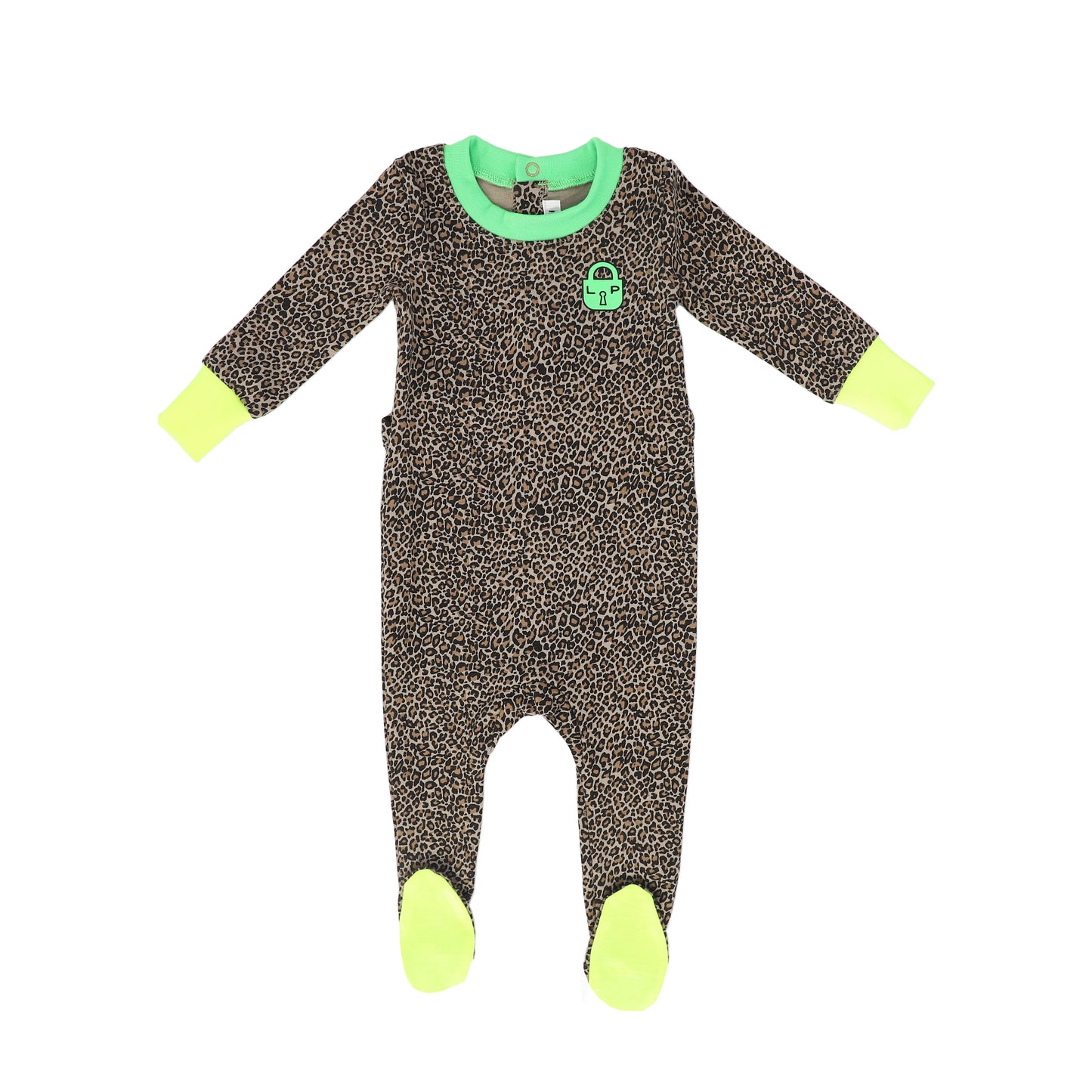 LITTLE PARNI LEOPARD/GREEN TRIM FOOTIE