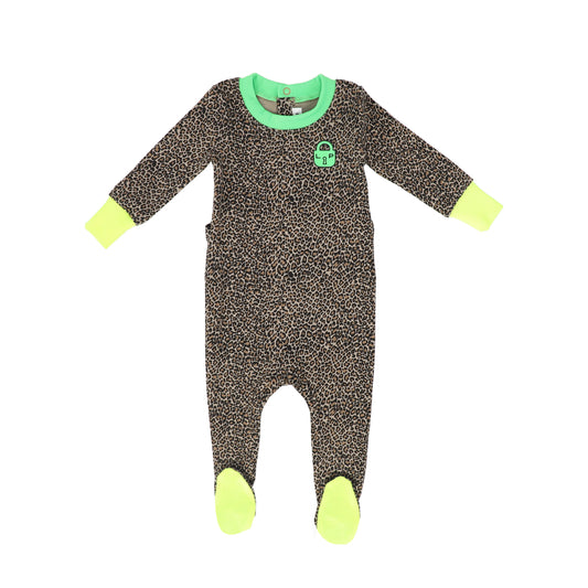 LITTLE PARNI LEOPARD/GREEN TRIM FOOTIE