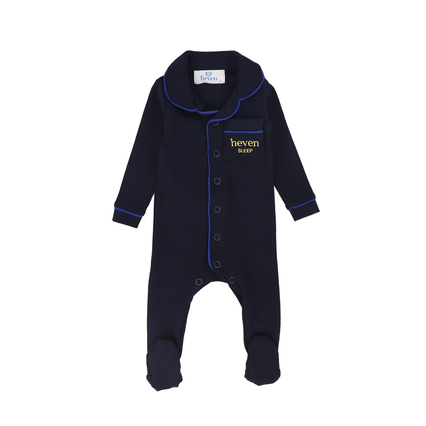 HEVEN CHILD NAVY PIPED TRIM FOOTIE