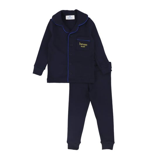 HEVEN CHILD NAVY PIPED TRIM PAJAMA SET