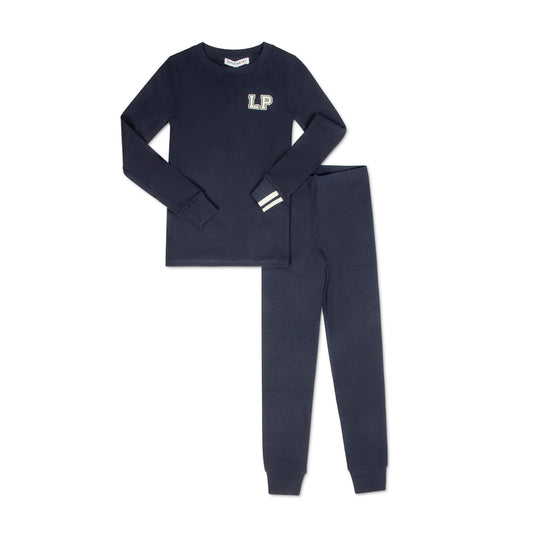 LITTLE PARNI NAVY LOGO PAJAMA SET
