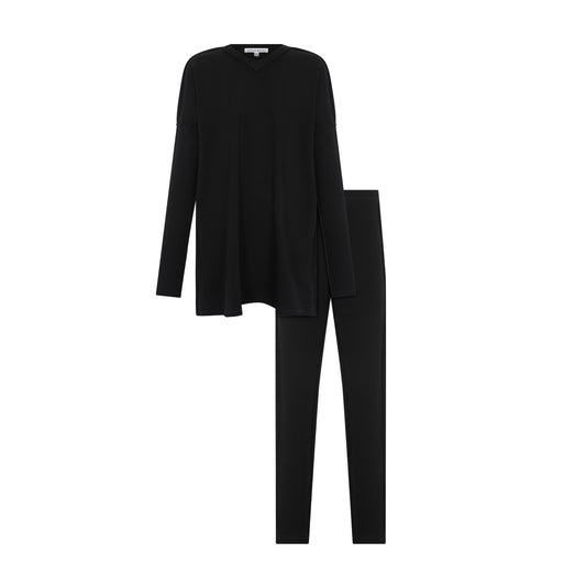 LITTLE PARNI BLACK V NECK TEEN PAJAMA SET
