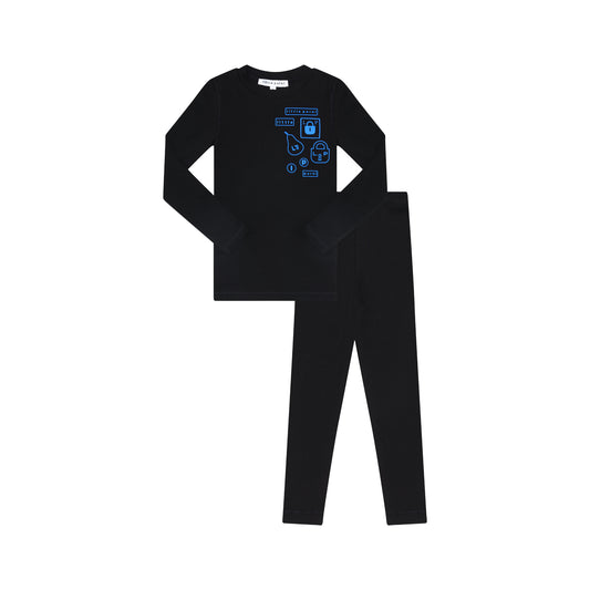 LITTLE PARNI BLACK/BLUE MULTI PATCH PAJAMAS [FINAL SALE]