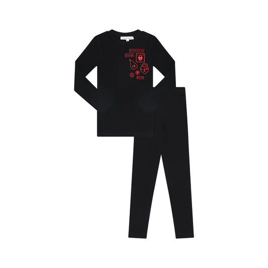 LITTLE PARNI BLACK/RED MULTI PATCH PAJAMAS