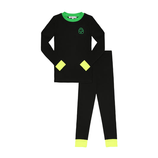 LITTLE PARNI BLACK/GREEN HEARTLOCK CUFF PAJAMAS