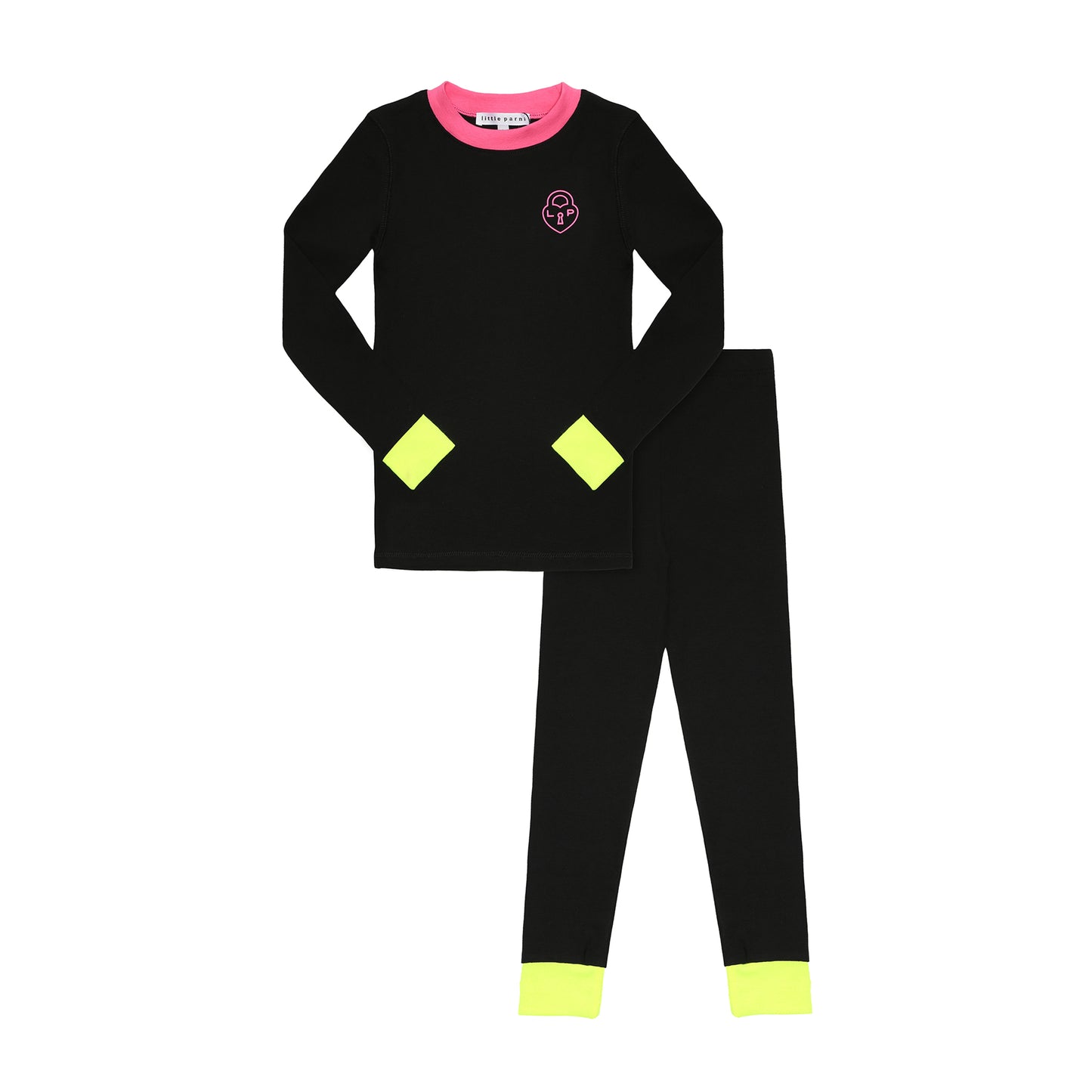 LITTLE PARNI BLACK/PINK HEARTLOCK CUFF PAJAMAS