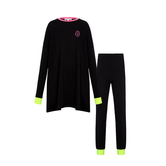 LITTLE PARNI BLACK/PINK HEARTLOCK CUFF TUNIC PAJAMAS