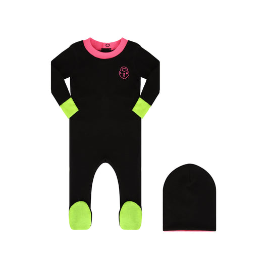 LITTLE PARNI BLACK/PINK HEARTLOCK CUFF FOOTIE SET