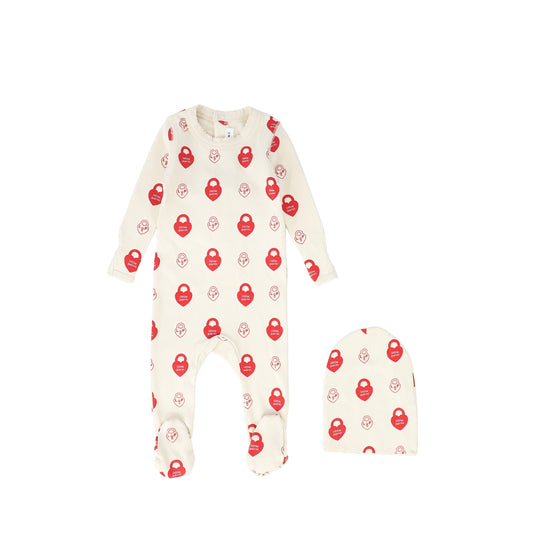 LITTLE PARNI RED LOGO FOOTIE + BEANIE