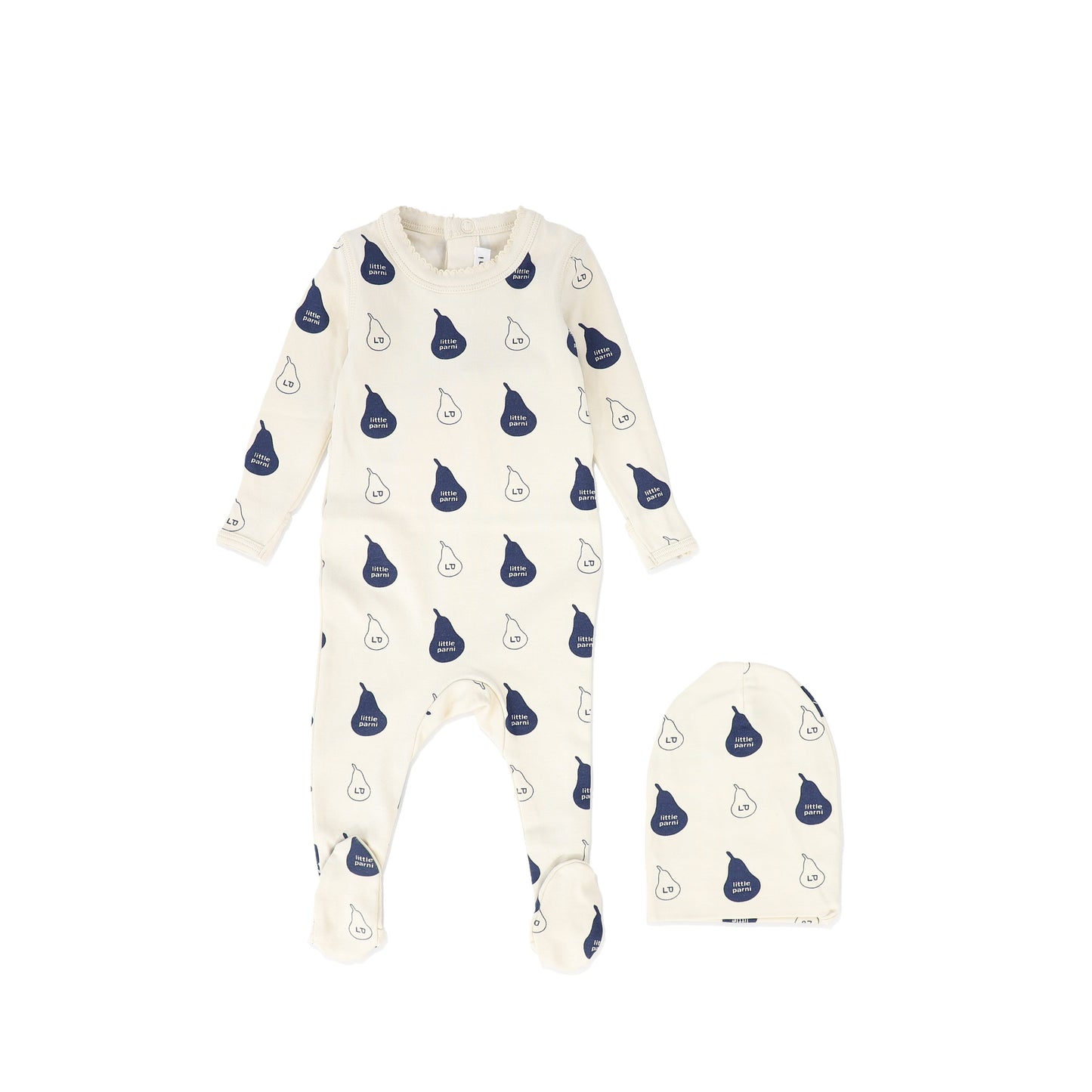 LITTLE PARNI NAVY LOGO FOOTIE + BEANIE