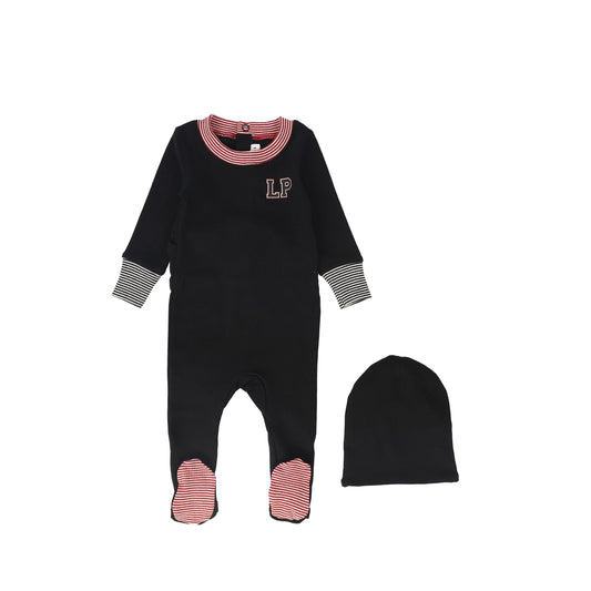 LITTLE PARNI BLACK VARSITY FOOTIE + BEANIE