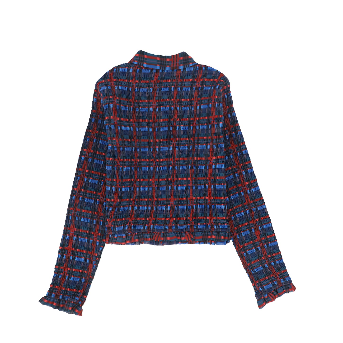 VALENTINA NAVY/BURGUNDY PLAID SMOCKED BLOUSE