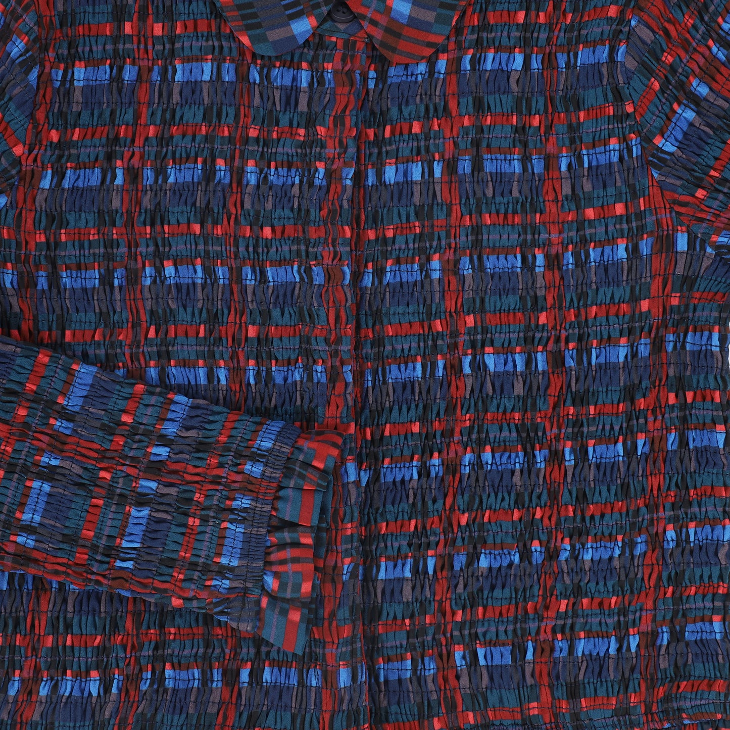 VALENTINA NAVY/BURGUNDY PLAID SMOCKED BLOUSE