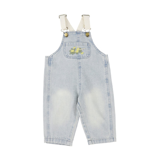 PLEASE MOM KIDS BLUE DENIM WASH EMBROIDERED OVERALLS