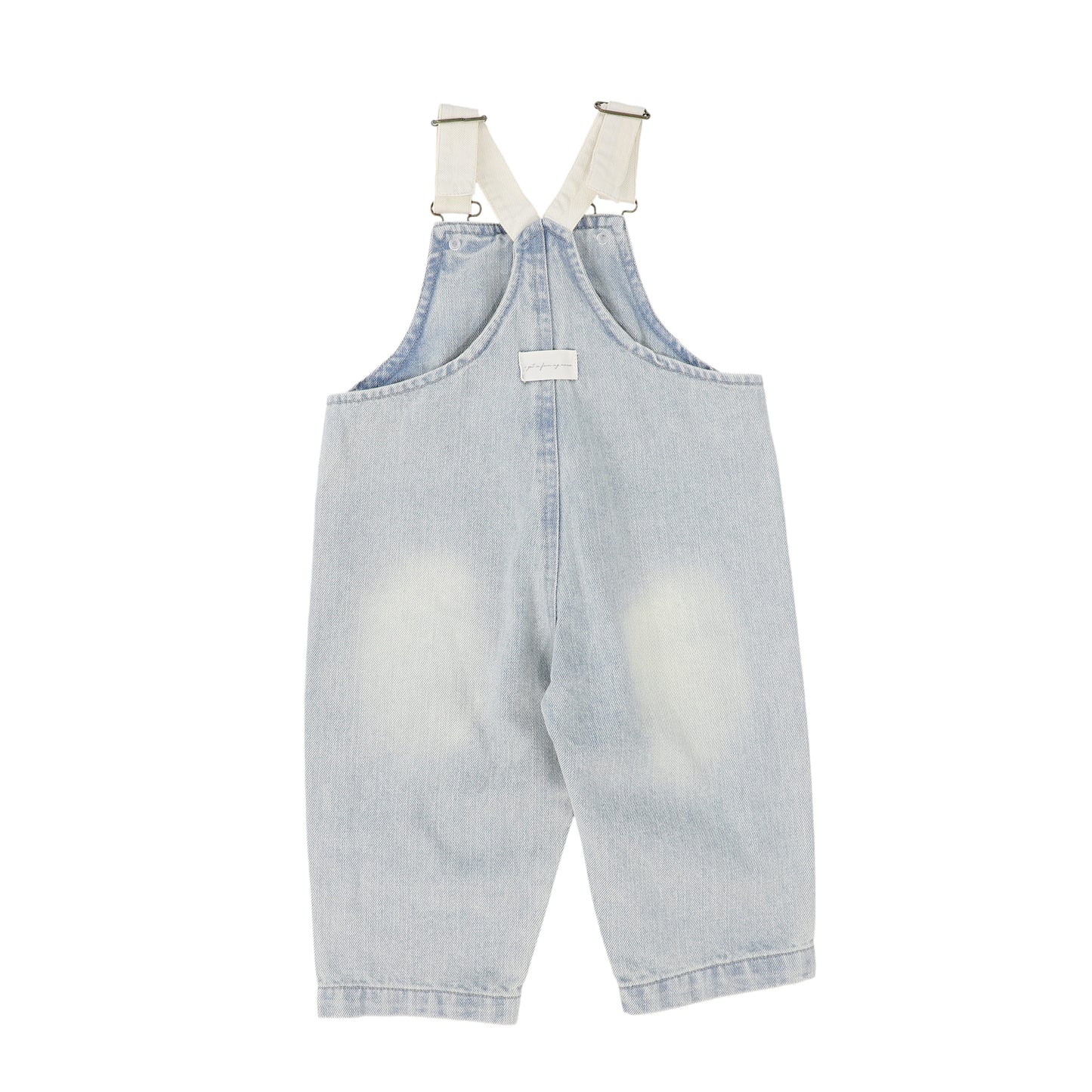 PLEASE MOM KIDS BLUE DENIM WASH EMBROIDERED OVERALLS