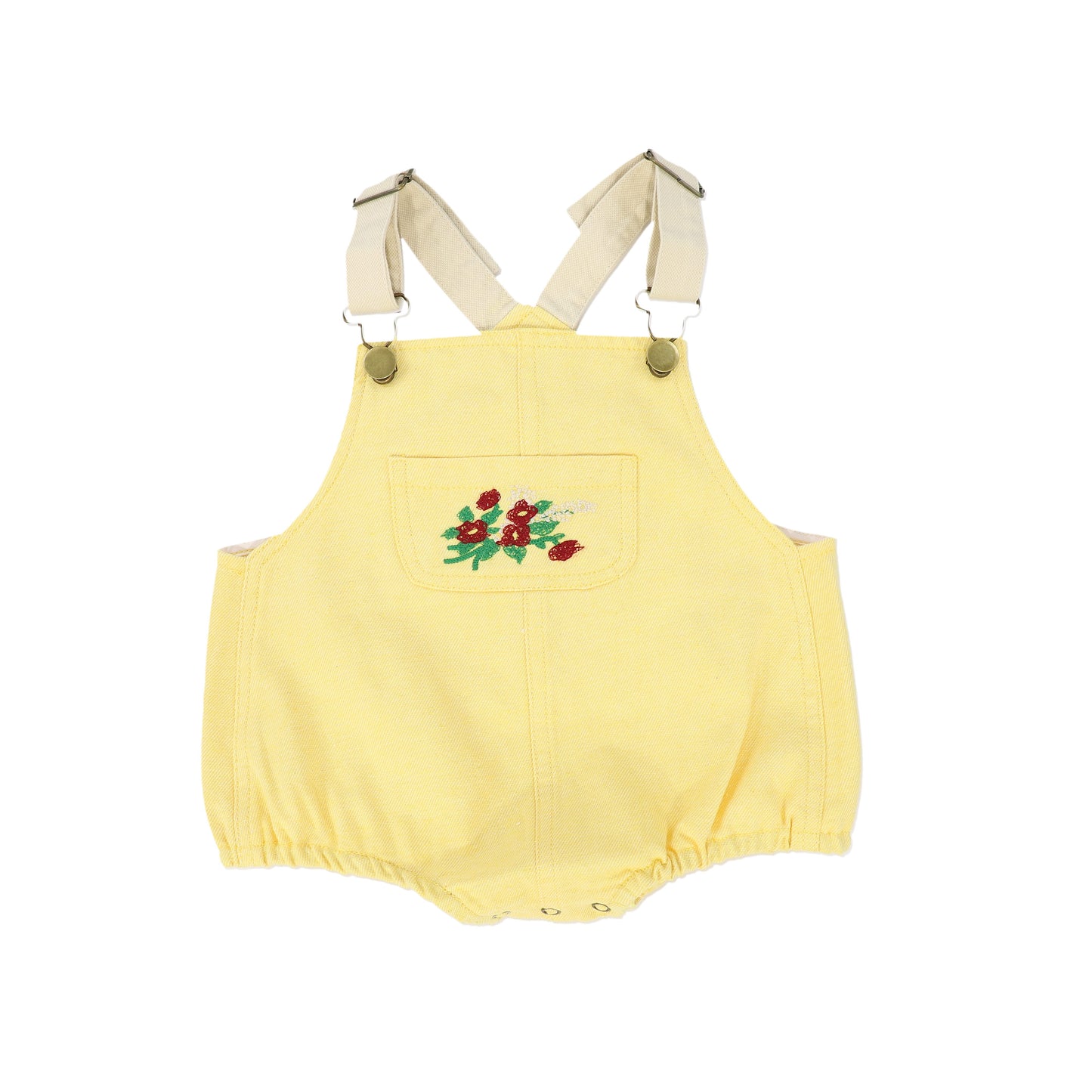 PLEASE MOM KIDS YELLOW DENIM EMBROIDERED ROMPER