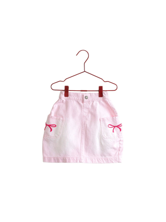 PLEASE MOM PINK DENIM BOW BARREL SKIRT