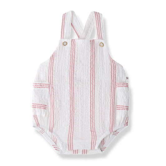 1+ IN THE FAMILY WHITE/PINK WIDE STRIPED ROMPER