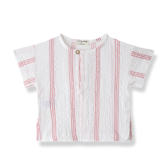 1+ IN THE FAMILY WHITE/PINK WIDE STRIPED SHIRT