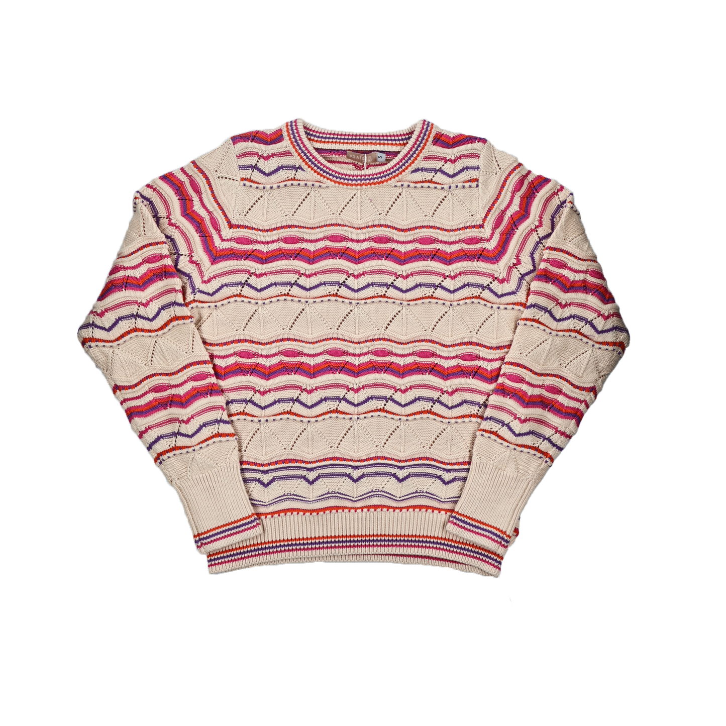 PRAIRIE BEIGE/PINK TEXTURED KNIT SWEATER