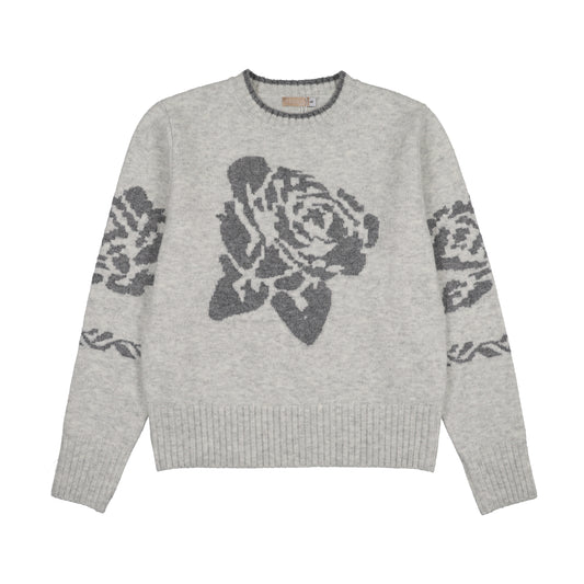 PRAIRIE GREY FLOWER PATCH SWEATER