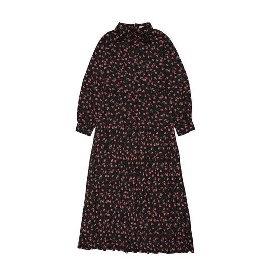 PRAIRIE BLACK TINY FLORAL PRINT TIE DRESS