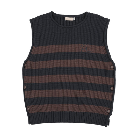 PRAIRIE BLACK/CARAMEL STRIPED KNIT SWEATER VEST