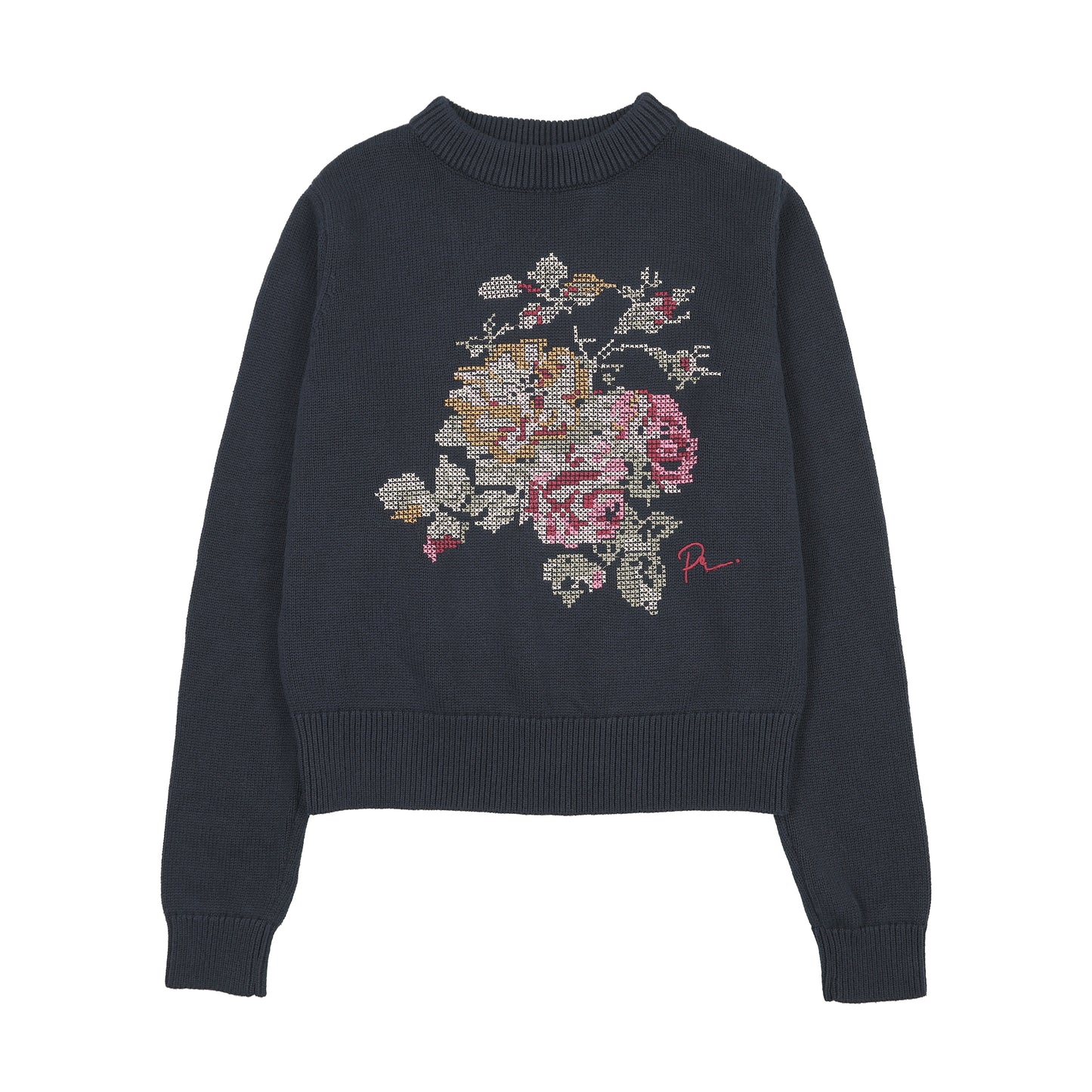 PRAIRIE NAVY EMBROIDERED FLOWER SWEATER