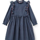 COPENHAGEN COLOR NAVY PRINT RUFFLE TRIM DRESS