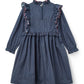 COPENHAGEN COLOR NAVY PRINT RUFFLE TRIM DRESS