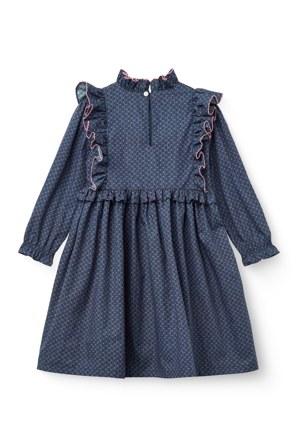 COPENHAGEN COLOR NAVY PRINT RUFFLE TRIM DRESS