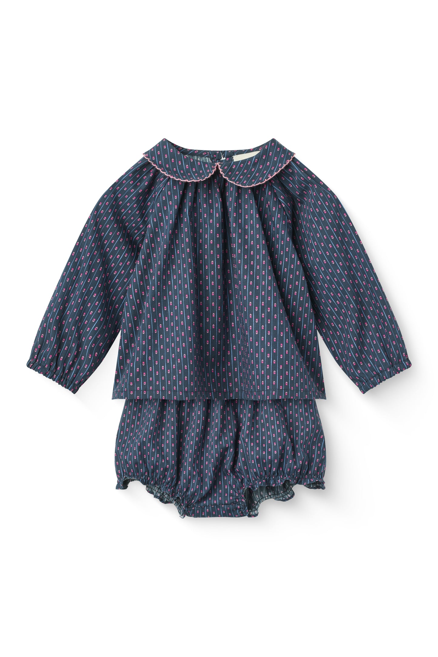 COPENHAGEN COLOR NAVY PRINT PETER PAN COLLAR BLOUSE SET