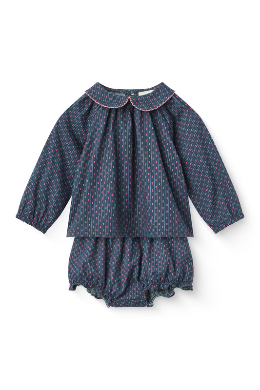 COPENHAGEN COLOR NAVY PRINT PETER PAN COLLAR BLOUSE SET