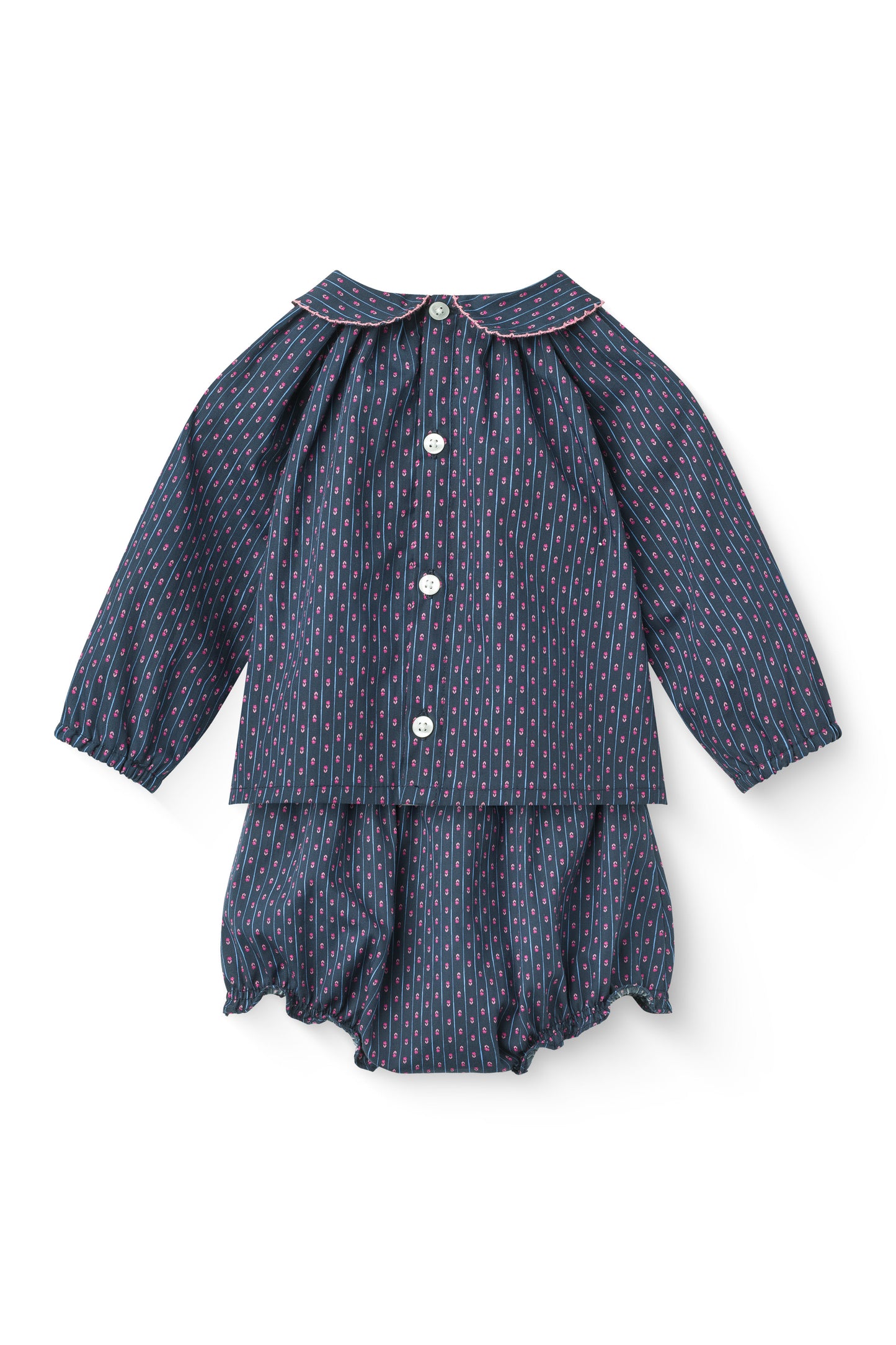 COPENHAGEN COLOR NAVY PRINT PETER PAN COLLAR BLOUSE SET