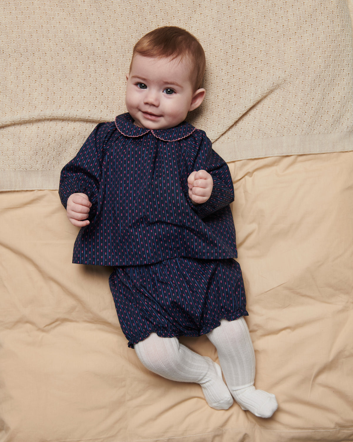 COPENHAGEN COLOR NAVY PRINT PETER PAN COLLAR BLOUSE SET