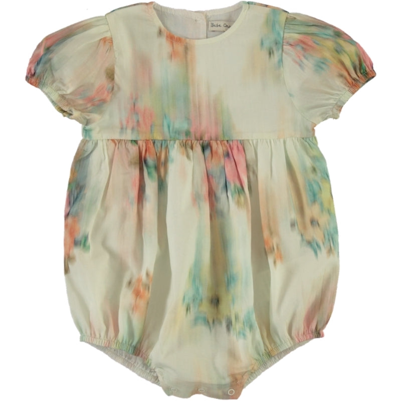BEBE ORGANIC PINK WATERCOLOR FLORAL ROMPER [FINAL SALE]