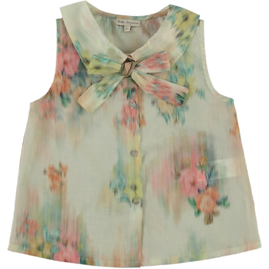 BEBE ORGANIC PINK WATERCOLOR FLORAL COLLAR TOP