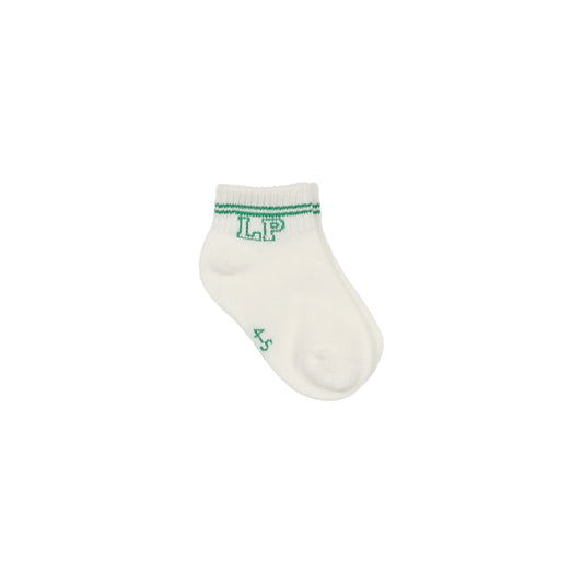 LITTLE PARNI WHITE/GREEN LOGO SHORT SOCKS