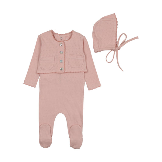 BEE & DEE PINK POINTELLE CARDIGAN SET