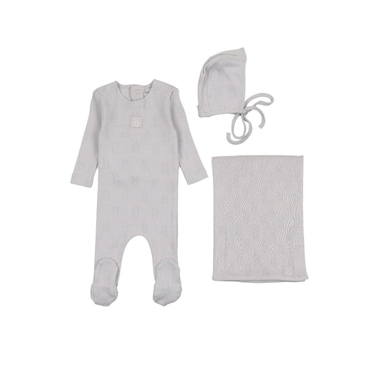 BEE & DEE BLUE TEDDY POINTELLE SET