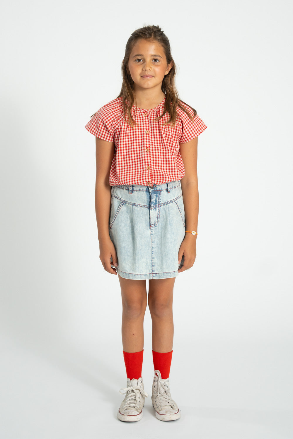 PIUPIUCHICK LIGHT BLUE DENIM STITCHED SKIRT [FINAL SALE]