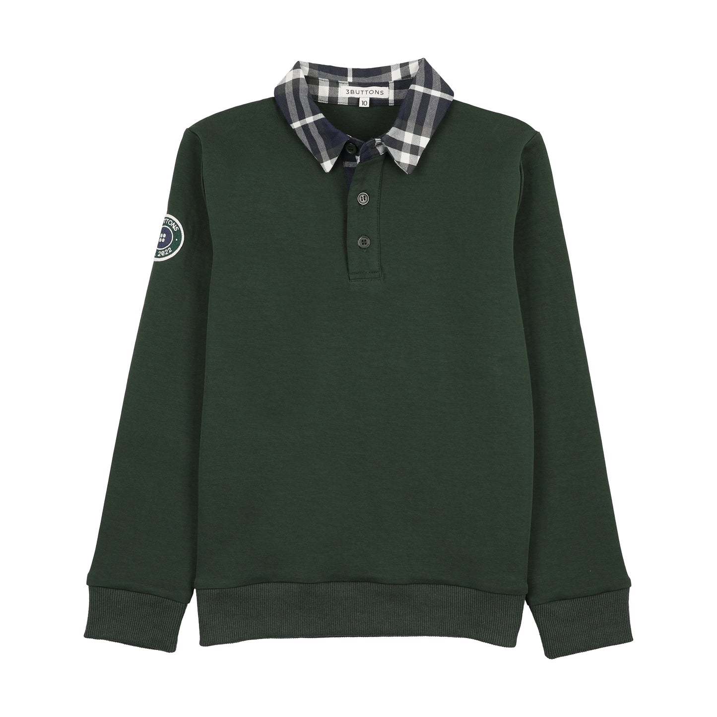 3 BUTTONS GREEN PLAID COLLAR SWEATSHIRT