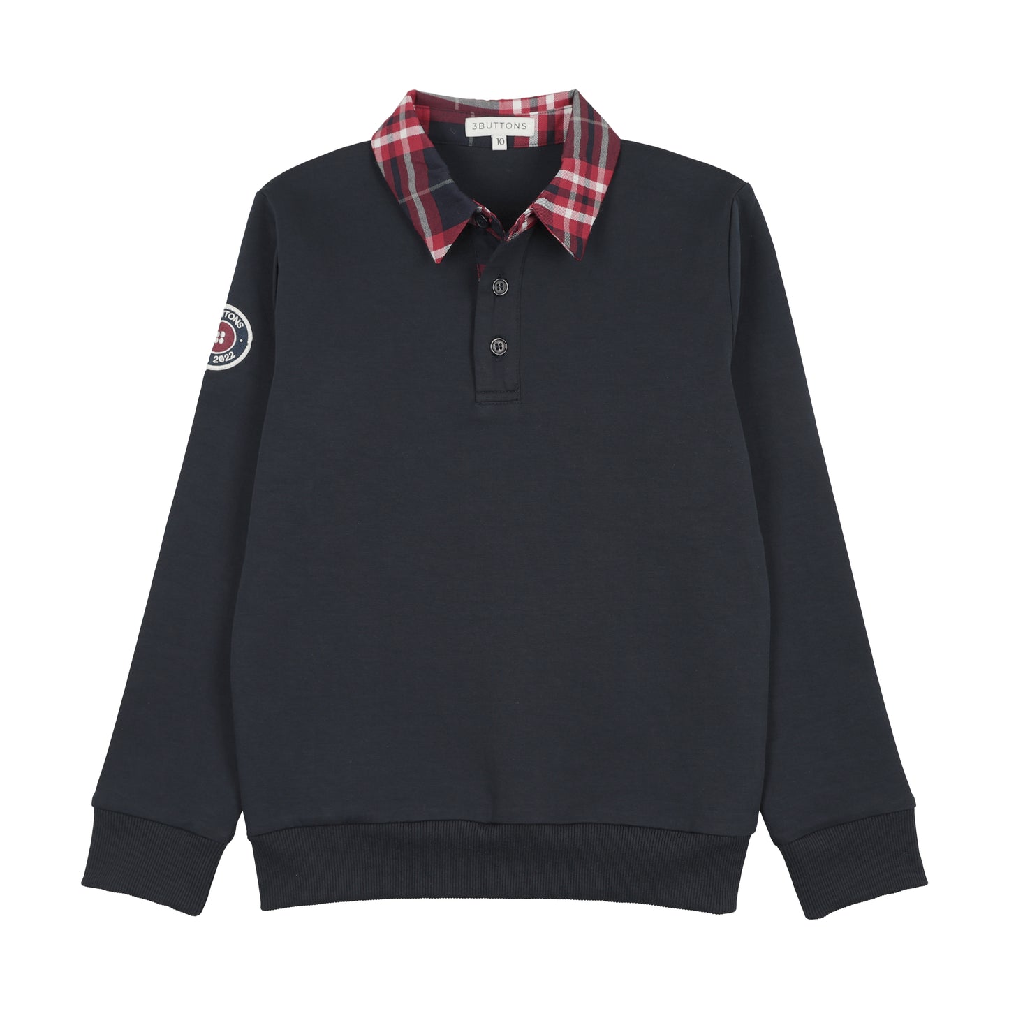 3 BUTTONS NAVY PLAID COLLAR SWEATSHIRT
