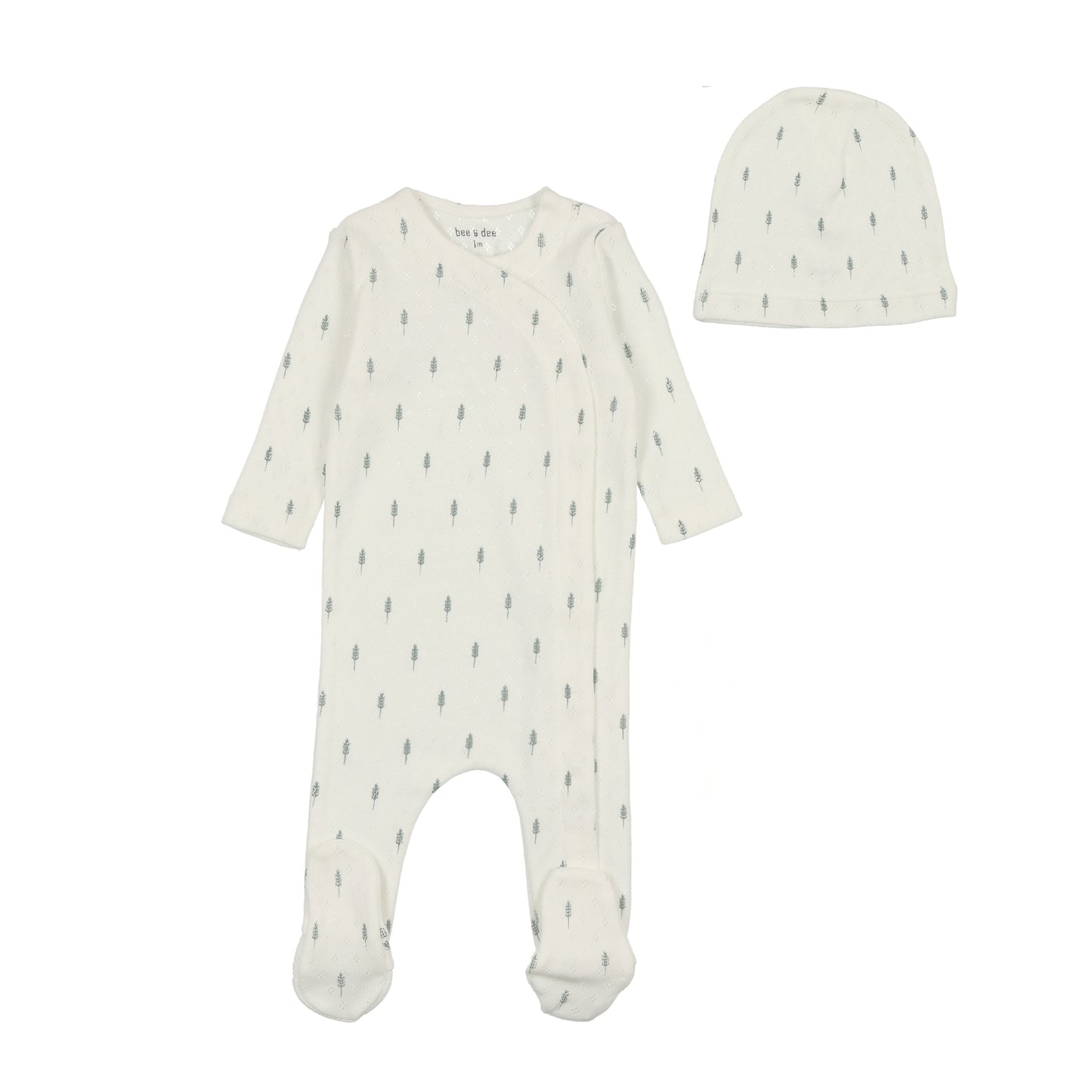 BEE & DEE IVORY/BLUE POINTELLE WHEAT FOOTIE + BEANIE