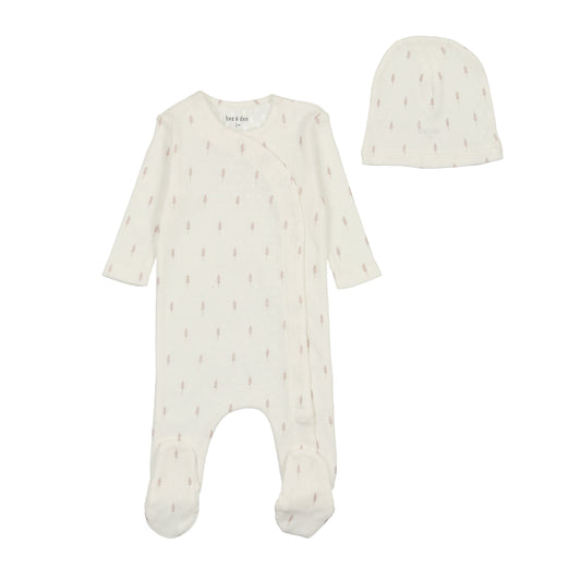 BEE & DEE IVORY/PINK POINTELLE WHEAT FOOTIE + BEANIE