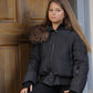 PRAMIE BLACK QUILTED FUR TRIM COAT