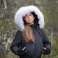PRAMIE BLACK/WHITE FUR RIBBON TRIM BOMBER COAT