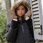 PRAMIE BLACK/BROWN FUR TRIM COAT
