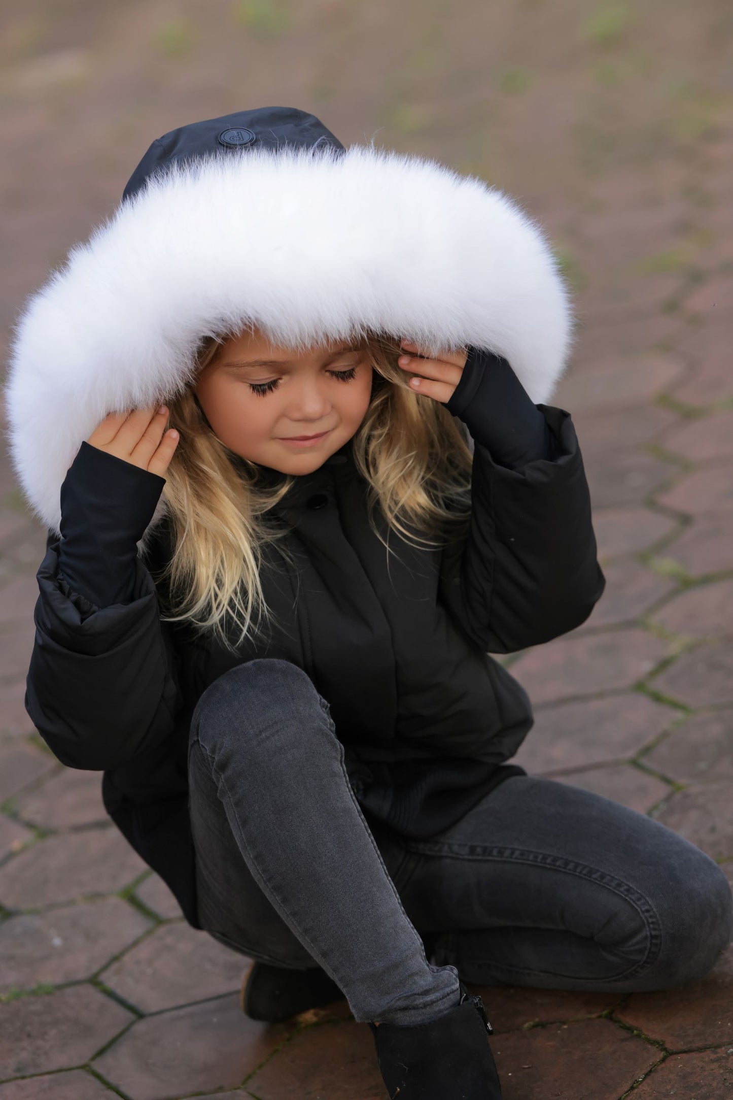 PRAMIE BLACK/WHITE FUR TRIM BOMBER COAT