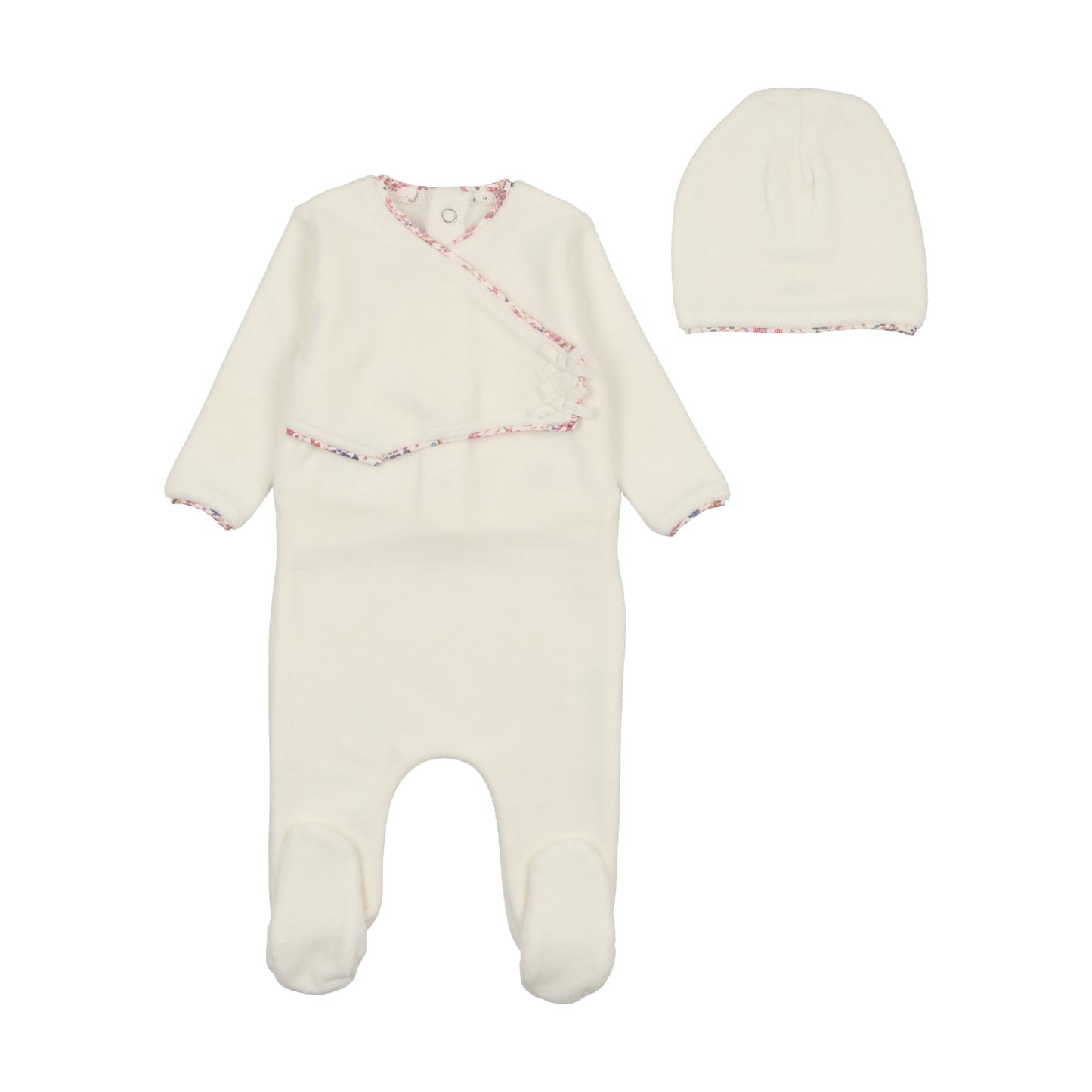 BEE & DEE IVORY/PINK TRIM WRAP FOOTIE + BEANIE